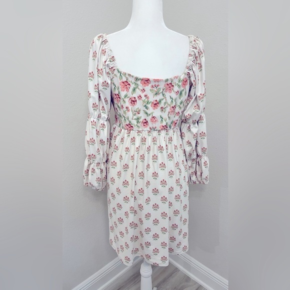 Smith & Quinn Women's Off White Floral Dress with Long Bishop Sleeves US Medium - Picture 6 of 8